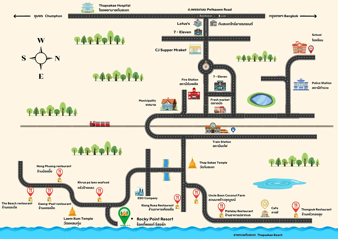 แผนที่ สถานที่ท่องเที่ยว ใกล้ Rocky Point Resort ( ร็อคกี้ พอยท์ รีสอร์ท )